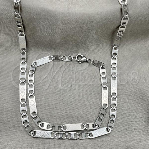 Stainless Steel Necklace and Bracelet, Mariner Design, Diamond Cutting Finish, Steel Finish, 04.113.0048.24