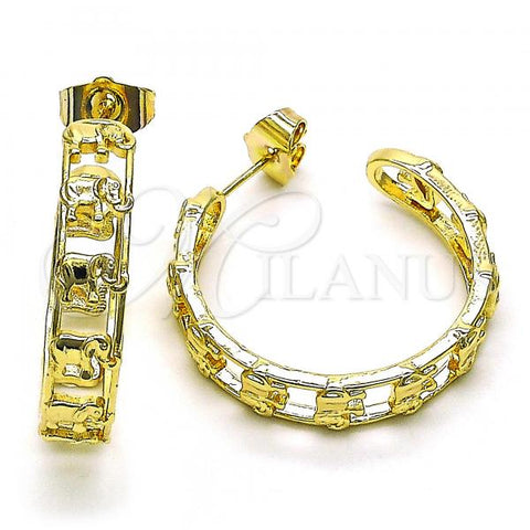 Oro Laminado Medium Hoop, Gold Filled Style Elephant Design, Polished, Golden Finish, 02.210.0754.30