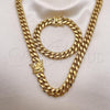 Stainless Steel Necklace and Bracelet, Miami Cuban Design, Polished, Golden Finish, 06.116.0042