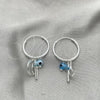 Sterling Silver Small Hoop, Evil Eye and Cross Design, with Aqua Blue Crystal, Polished, Silver Finish, 02.402.0004.15