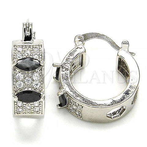 Rhodium Plated Small Hoop, with Black and White Cubic Zirconia, Polished, Rhodium Finish, 02.210.0301.8.15