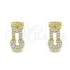 Oro Laminado Stud Earring, Gold Filled Style Paperclip Design, with White Micro Pave, Polished, Golden Finish, 02.342.0127