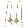 Oro Laminado Threader Earring, Gold Filled Style Angel Design, with White Micro Pave, Polished, Golden Finish, 02.210.0810