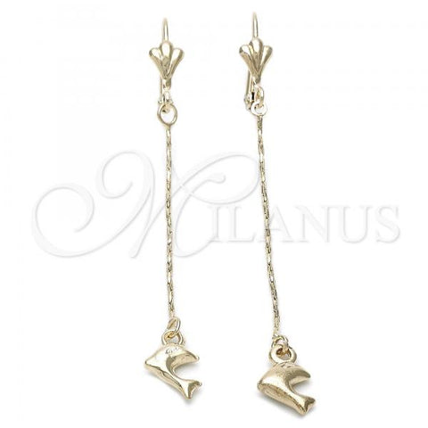Oro Laminado Long Earring, Gold Filled Style Dolphin Design, Golden Finish, 86.01