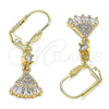 Oro Laminado Long Earring, Gold Filled Style with White Cubic Zirconia and White Micro Pave, Polished, Golden Finish, 02.213.0316