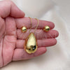 Oro Laminado Earring and Pendant Adult Set, Gold Filled Style Chunky and Ball Design, Polished, Golden Finish, 10.417.0010