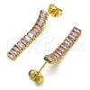 Oro Laminado Long Earring, Gold Filled Style Baguette Design, with Pink Cubic Zirconia, Polished, Golden Finish, 02.403.0001.2