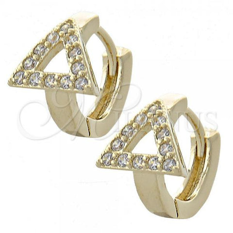 Oro Laminado Huggie Hoop, Gold Filled Style with White Cubic Zirconia, Polished, Golden Finish, 02.155.0047