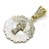 Oro Laminado Religious Pendant, Gold Filled Style San Benito Design, Diamond Cutting Finish, Tricolor, 05.351.0217