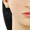 Oro Laminado Stud Earring, Gold Filled Style Butterfly Design, with White Micro Pave, Polished, Golden Finish, 02.344.0160