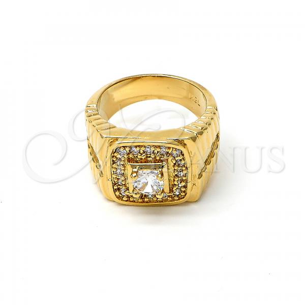 Oro Laminado Mens Ring, Gold Filled Style with White Cubic Zirconia, Polished, Golden Finish, 5.178.020.09 (Size 9)