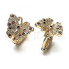 Oro Laminado Huggie Hoop, Gold Filled Style Butterfly Design, with Garnet and White Micro Pave, Polished, Golden Finish, 02.26.0286.1.15