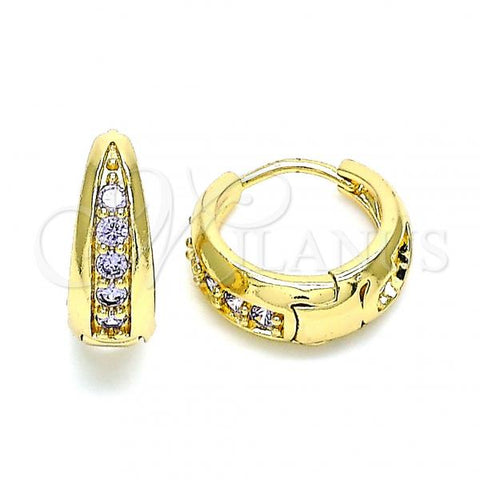 Oro Laminado Huggie Hoop, Gold Filled Style with Amethyst Cubic Zirconia, Polished, Golden Finish, 02.210.0599.2.15