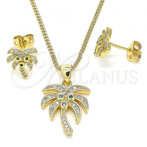 Oro Laminado Earring and Pendant Adult Set, Gold Filled Style Tree Design, with Green and White Cubic Zirconia, Polished, Golden Finish, 10.342.0009.1