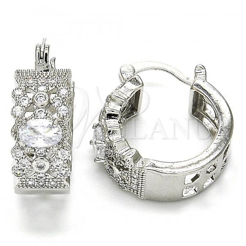 Rhodium Plated Small Hoop, with White Cubic Zirconia, Polished, Rhodium Finish, 02.210.0285.5.20