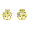 Oro Laminado Stud Earring, Gold Filled Style Tree Design, with White Micro Pave, Polished, Golden Finish, 02.342.0125