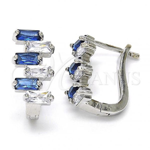 Rhodium Plated Huggie Hoop, with Sapphire Blue and White Cubic Zirconia, Polished, Rhodium Finish, 02.237.0021.5.15