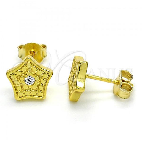 Sterling Silver Stud Earring, Star Design, with White Cubic Zirconia, Polished, Golden Finish, 02.186.0150