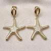Oro Laminado Dangle Earring, Gold Filled Style Shell and Star Design, Diamond Cutting Finish, Golden Finish, 02.163.0390