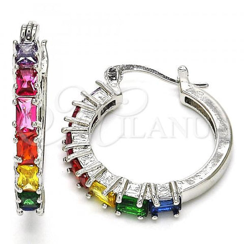 Rhodium Plated Small Hoop, with Multicolor Cubic Zirconia, Polished, Rhodium Finish, 02.210.0283.9.25