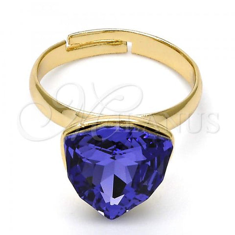 Oro Laminado Multi Stone Ring, Gold Filled Style with Tanzanite Swarovski Crystals, Polished, Golden Finish, 01.239.0005.7 (One size fits all)