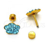Stainless Steel Stud Earring, Flower Design, with Aqua Blue Crystal, Polished, Golden Finish, 02.271.0020.2