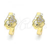 Oro Laminado Huggie Hoop, Gold Filled Style Heart Design, with White Micro Pave, Polished, Golden Finish, 02.210.0619.15