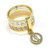 Oro Laminado Elegant Ring, Gold Filled Style Semanario and San Judas Design, Diamond Cutting Finish, Tricolor, 01.253.0037.07 (Size 7)
