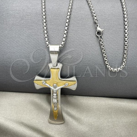 Stainless Steel Pendant Necklace, Crucifix Design, Polished, Two Tone, 04.116.0030.30