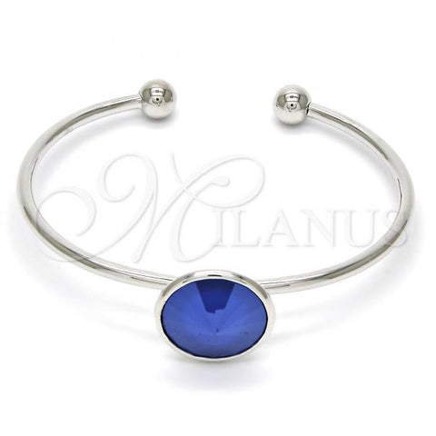Rhodium Plated Individual Bangle, with Bermuda Blue Swarovski Crystals, Polished, Rhodium Finish, 07.239.0012.7 (02 MM Thickness, One size fits all)