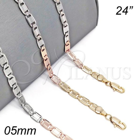 Oro Laminado Basic Necklace, Gold Filled Style Mariner Design, Diamond Cutting Finish, Tricolor, 04.319.0009.24