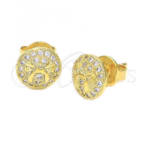 Oro Laminado Stud Earring, Gold Filled Style Bow Design, with  Micro Pave, Golden Finish, 02.63.1814