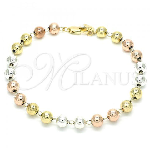 Oro Laminado Bracelet Rosary, Gold Filled Style Polished, Tricolor, 03.351.0084.08