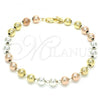 Oro Laminado Bracelet Rosary, Gold Filled Style Polished, Tricolor, 03.351.0084.08