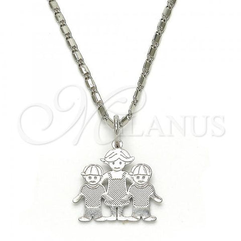 Rhodium Plated Pendant Necklace, Little Girl and Little Boy Design, Polished, Rhodium Finish, 04.106.0003.1.20