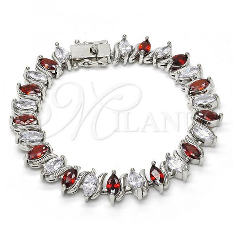 Rhodium Plated Tennis Bracelet, with Garnet and White Cubic Zirconia, Polished, Rhodium Finish, 03.210.0080.6.08