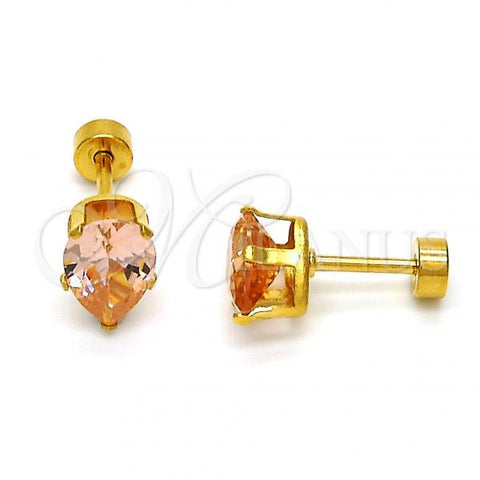 Stainless Steel Stud Earring, Teardrop Design, with Champagne Cubic Zirconia, Polished, Golden Finish, 02.271.0023.2