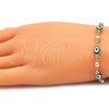 Oro Laminado Fancy Bracelet, Gold Filled Style Evil Eye Design, Green Enamel Finish, Golden Finish, 03.213.0033.5.08