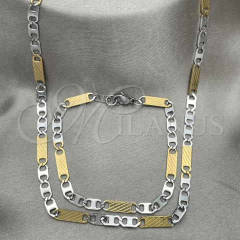 Stainless Steel Necklace and Bracelet, Mariner Design, Diamond Cutting Finish, Two Tone, 04.113.0039.24