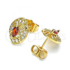 Oro Laminado Stud Earring, Gold Filled Style with Garnet and White Cubic Zirconia, Polished, Golden Finish, 02.387.0010.2