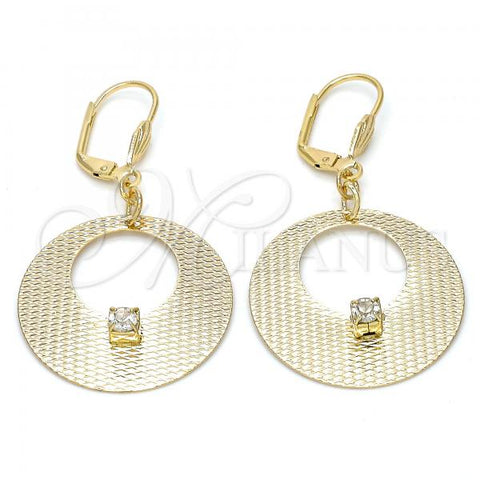 Oro Laminado Dangle Earring, Gold Filled Style with White Crystal, Diamond Cutting Finish, Golden Finish, 60.012