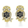 Oro Laminado Huggie Hoop, Gold Filled Style Owl Design, with Black and White Cubic Zirconia, Polished, Golden Finish, 02.210.0316.2.15