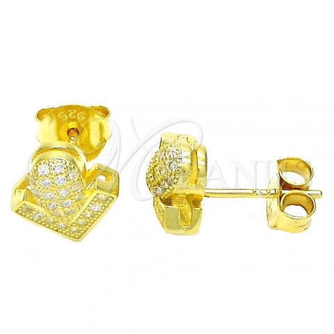 Sterling Silver Stud Earring, with White Micro Pave, Polished, Golden Finish, 02.286.0025.2