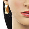 Oro Laminado Stud Earring, Gold Filled Style Chunky Design, Polished, Golden Finish, 02.163.0265