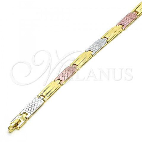 Oro Laminado Solid Bracelet, Gold Filled Style Polished, Tricolor, 03.102.0061.08