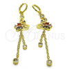Oro Laminado Long Earring, Gold Filled Style Rolo and Swan Design, with Black Micro Pave and Multicolor Cubic Zirconia, Polished, Golden Finish, 02.316.0084