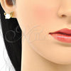 Oro Laminado Stud Earring, Gold Filled Style Butterfly and Ball Design, with Ivory Pearl, Polished, Golden Finish, 02.342.0053