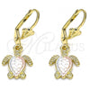 Oro Laminado Dangle Earring, Gold Filled Style Turtle Design, Polished, Tricolor, 02.351.0095