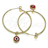 Oro Laminado Medium Hoop, Gold Filled Style Evil Eye Design, Red Resin Finish, Golden Finish, 02.63.2743.1.40