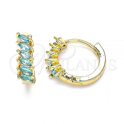 Oro Laminado Huggie Hoop, Gold Filled Style with Aqua Blue Cubic Zirconia, Polished, Golden Finish, 02.210.0650.2.15